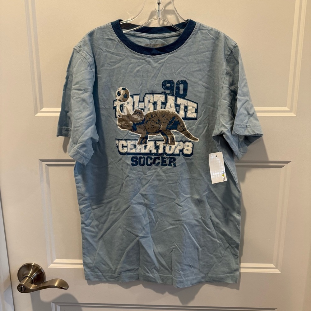Greendog kids blue triceratops soccer shirt - multiple sizes